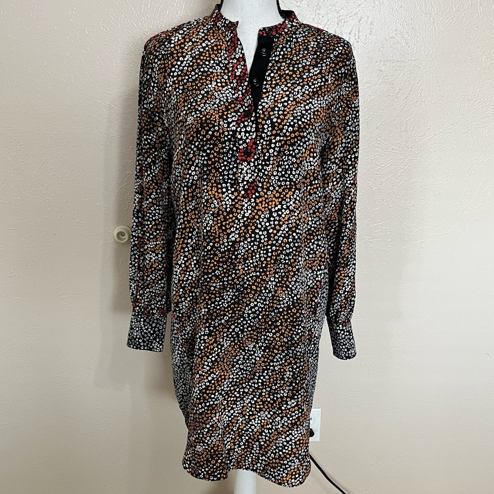 Rag & Bone Colette Black Multicolor Silk Long Sleeve Shirt Dress Size Small